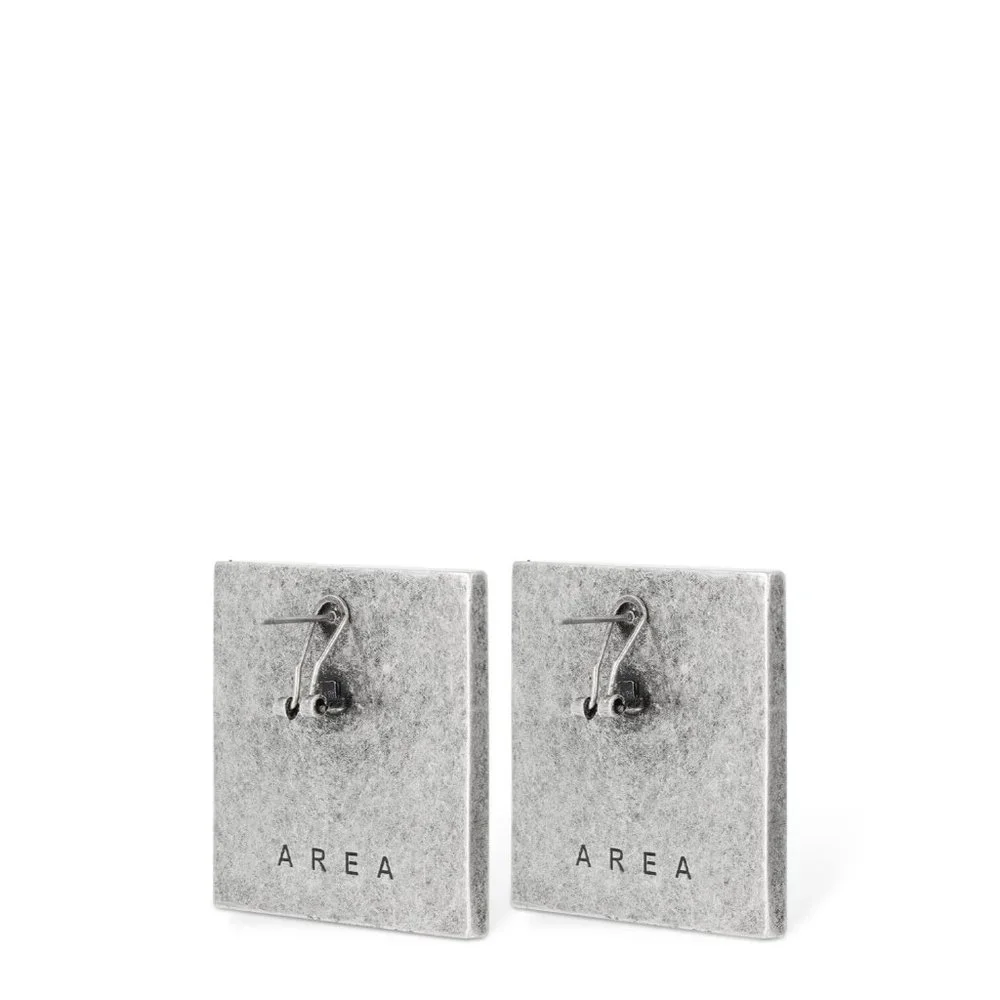 AREA Crystal Pyramid Earrings Clear & Antique Silver Plated - Picture 3 of 4